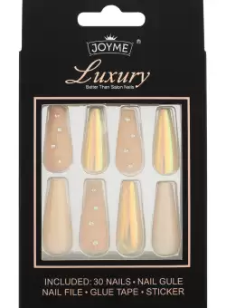 Set 30 Unghii False Balerina Press On Nude Sidefat cu Pietricele A032